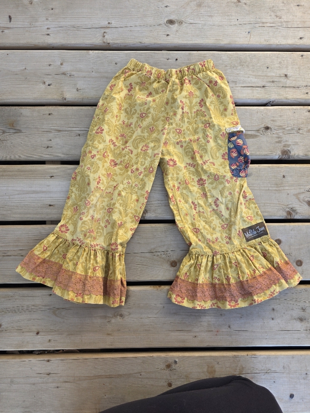 Matilda Jane Yellow Floral Bell Bottoms with Pink Accents